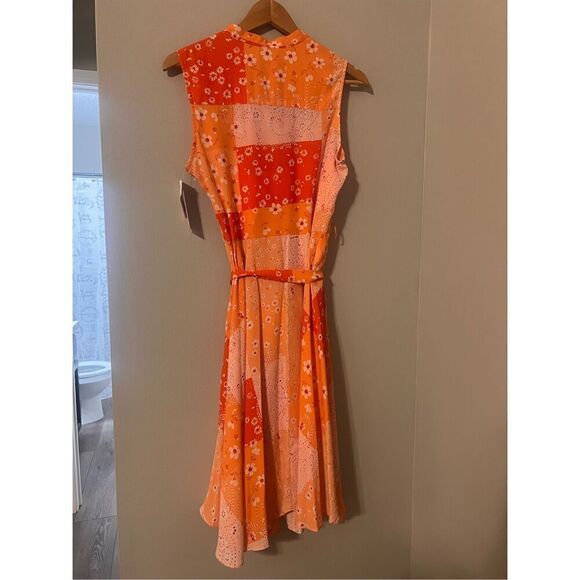 Nanette Lepore 8 Sleeveless Belted Shirt Dress Orange Patchwork Floral Chiffon - Picture 14 of 15
